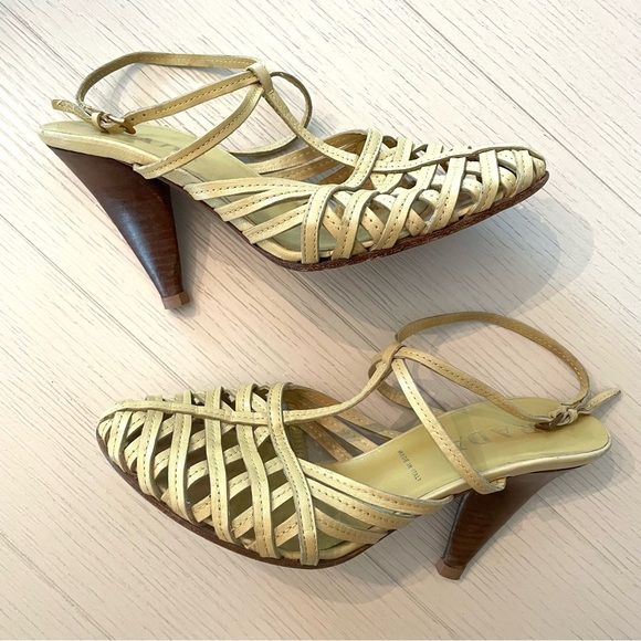 Prada Leather Colorblock Pattern Slingback Kitten Heel Pumps Yellow - Picture 1 of 8